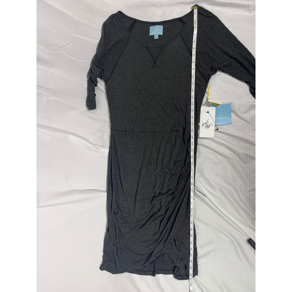 NWT CeCe Cynthia Steffe Charcoal Gray Ruched Bodycon Midi Dress Large - Picture 8 of 8